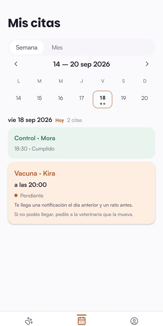 Mis citas, semana del 14 al 20 de septiembre: un control cumplido y una vacuna pendiente a las 20:00